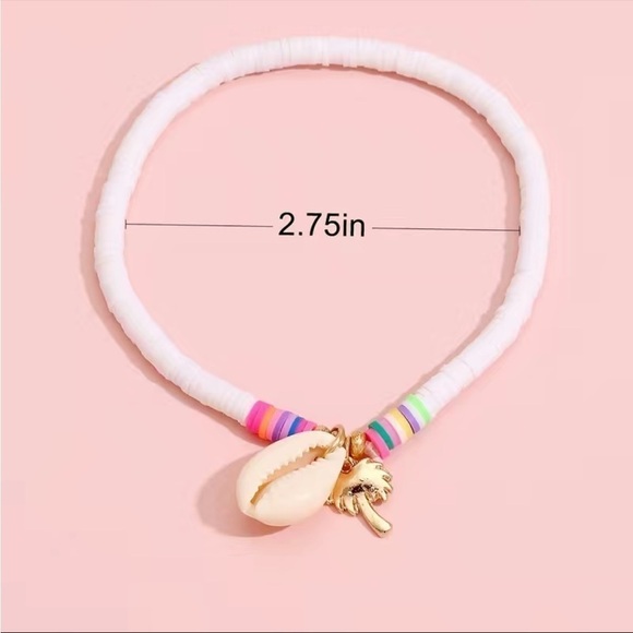 Anklet Shell Palm Tree Pendant White and Multi-Colored Polymer Clay Beads NWT - Picture 3 of 7